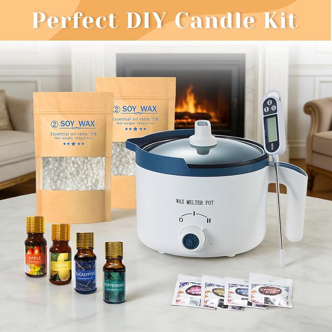 Scented Candle Making Kit with Wax Melting Pot and Candle Spinning Holder | DIY Candle Maker Set for Adult Glass Jars with Soy Wax, Essential Oil, Dyes to Make Your Own Candles