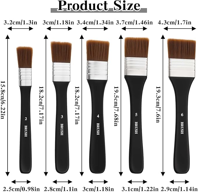 5 Pcs Flat Paint Brushes Set, Nylon Art Brushes for Acrylic Oil Watercolor Painting, Wide Wash Varnish Chip Brush for Gesso Canvas Furniture Craft Supplies