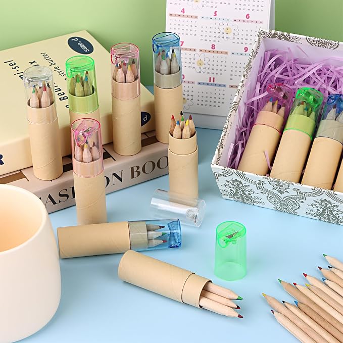32 Pack Mini Drawing Colored Pencils with Sharpener Mini Drawing Pencils Set for Kids 3.3inch Short Fat Color Pencils in Tube Coloring Pencil Bulk for Adult Coloring Books, Classroom School Drawing