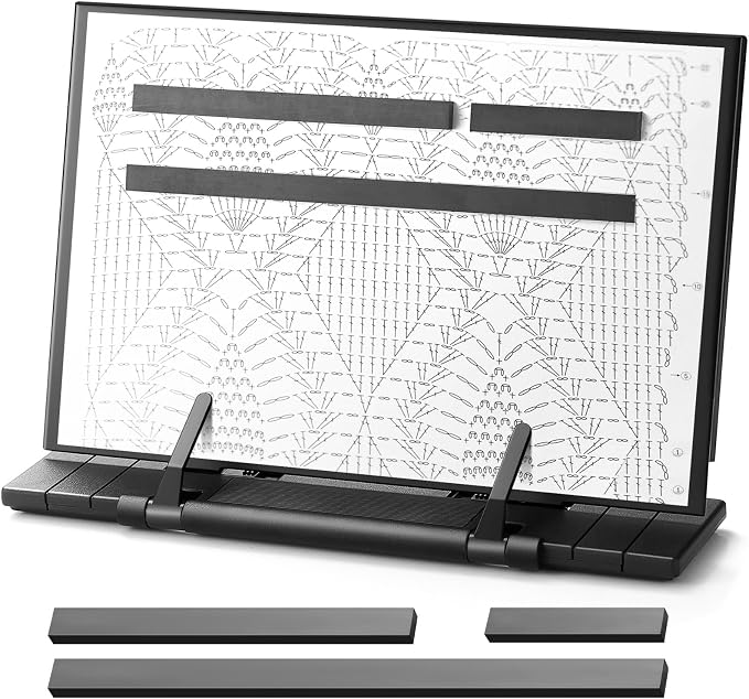 Flutesan Magnetic Pattern Holder Knitting Cross Stitch,11.22 x 7.28 Inches | Chart Keeper with 4 Magnets, For Crochet Needlepoint Embroidery, Adjustable Stand Securely Holds Crafting Patterns