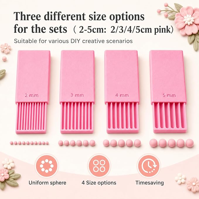 Mini Polymer Clay Bead Maker（1＆1.5＆2mm）, 3D Print Clay Ball Maker, 3D Ball Maker for Nails, Clay Beads Roller Bead Shaping Tool Clay Molds for Jewelry Making DIY Bracelet Necklace Craft（Fuchsia）