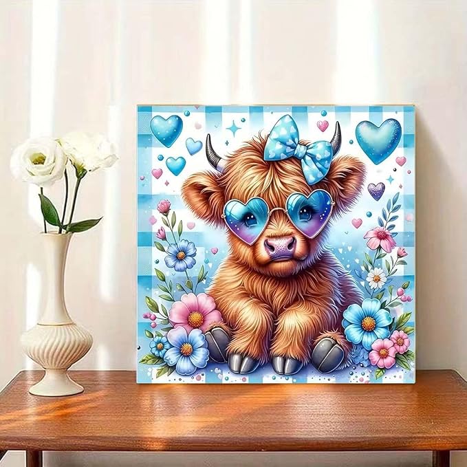 OJTOYART 5D Diamond Art Kits for Adults Beginners,Highland Cow DIY Full Round Drill Diamond Painting Kits, Animals Paint by Diamonds Dots Gem Art,Home Wall Decor 13.79 X 13.79 Inch