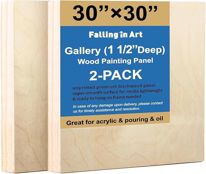 Falling in Art 2 Pack 30x30'' Unfinished Gallery Birch Wood Canvas Panels