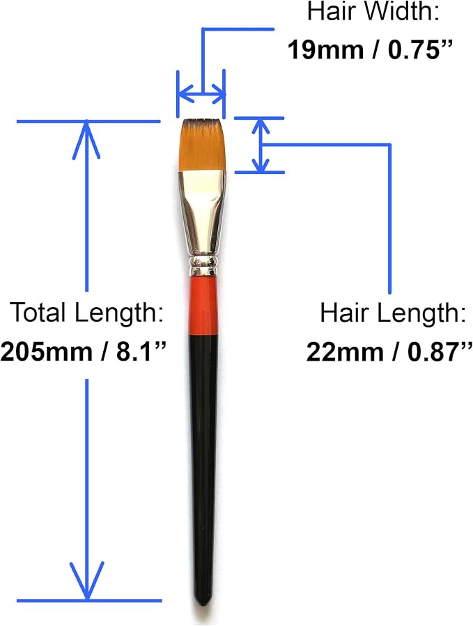 3/4 Inch Flat Bright Paint Brush Set of 6, Premium Taklon Synthetic Hair | No Shedding Bristles for Acrylic Watercolor Oil Gouache Tempera Enamel Ink Painting for Students, Professionals & Artists