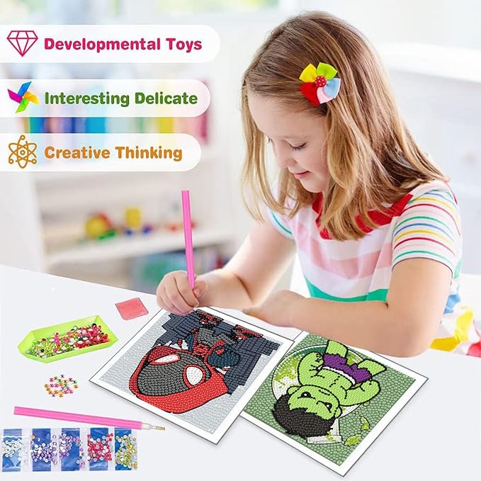 4 Pack Cartoon Diamond Art Kits for Kids, Arts and Crafts for Kids 4-6 | 4 Pack Cartoon Gem Painting Kit, Cute Gem Arts for Kids Ages 4 8 12, DIY Crystal Gem Kits for Gifts 6X6 inch without Frame