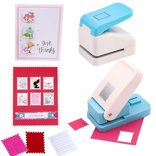 2Pcs /Set 1.1x0.9/1x0.8 Postage Stamp Embossing Punch; Punches Score Tools for Scrapbooking Journaling Paper Craft DIY Card Making Paper Crafting Scrapbooking DIY Card Making Arts Crafts Supplies