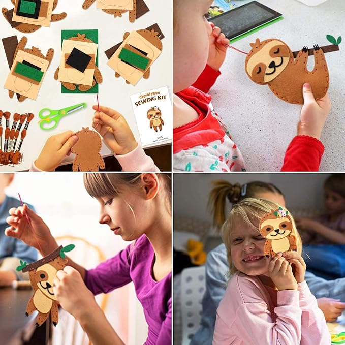 CiyvoLyeen Kids Sewing Kit Crafts – DIY Sloth & Jungle Animal Felt Crafts Sewing Set for Girls & Boys Ages 8–12 Learn to Sew 8 Cute Animal Projects