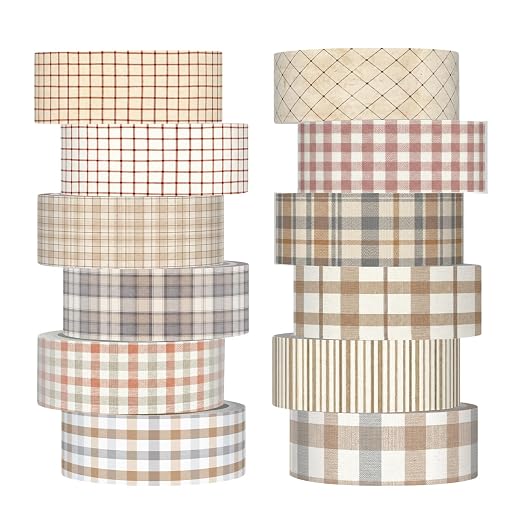 12 Rolls Floral Washi Tape Set,Retro,Plaid | Watercolor Flowers Design for Scrapbook Journal DIY Craft School Supplies, 15 mm Vintage Decorative Masking Washi Tapes