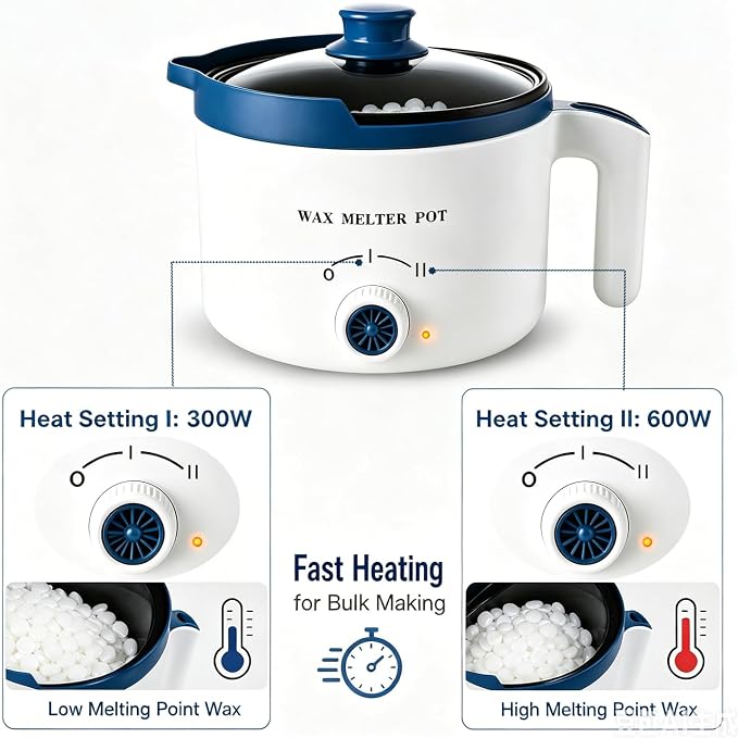 KQU Electric Wax Melting Pot with Non-Touch Thermometer(Without Battery) | 1.5Qt Wax Melter Pot for Candle Making Includes Infrared Thermometer,100 Cotton Wicks,Wick Set and Manual Instruction