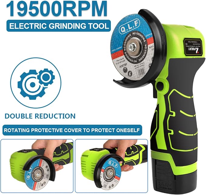 ZFULVO Cordless Brush Angle Grinder Kit, 19500rpm Mini Electric Angle Grinding Tool with 2pcs 16.8V 2000mAh Batteries and 6-Cutting Discs, Grinder Handheld Cutter for Metal Wood