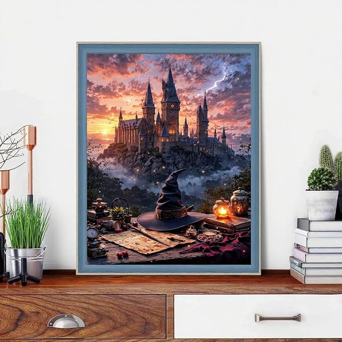Castle Paint by Numbers Kit for Adults Framed Canvas, with Framed Canvas | Easy Adult Paint by Number Kits on Canvas DIY Castle Painting for Beginners Art by Numbers for Home Wall Decor Gift 9.45x11.8