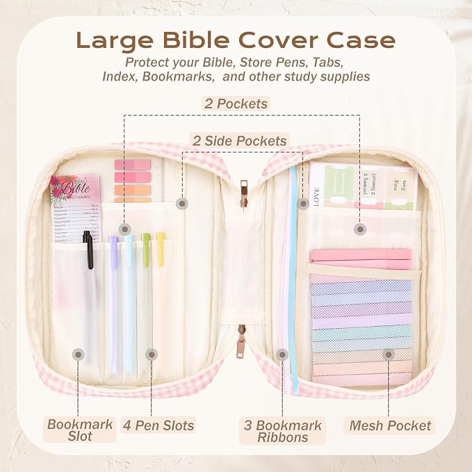 XKDOUS Bible Cover Case for Women Bible Bag Journaling Kit w/Study Supplies