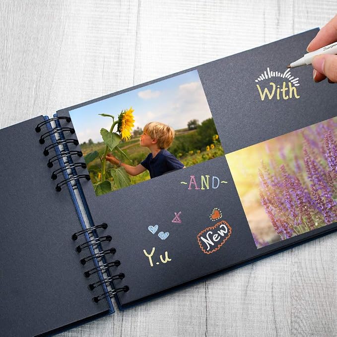 11.5 x 8.5 Inch Scrapbook Album with 15 Metallic Markers,Blue (40 Sheets) ﻿