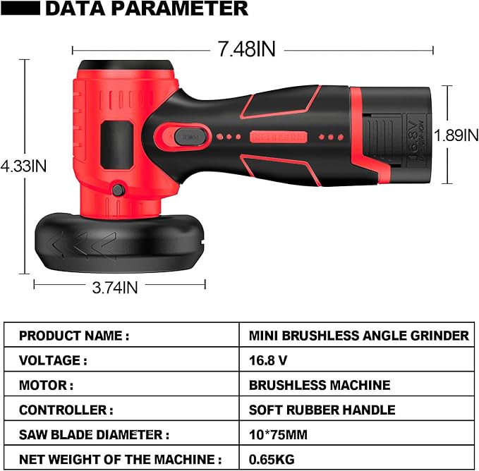 ZFULVO Cordless Angle Grinder Brushless Kit 19500rpm Cutting and Grinding | 3-Inch Mini Electric Angle Grinding Tool, 2x16.8V 2000mAh Battery & 6-Cutting Discs Grinder Handheld Cutter for Metal Wood