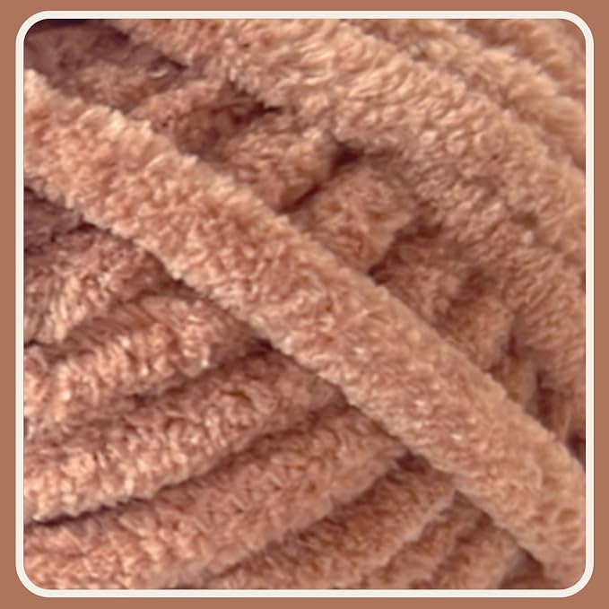 4 * 3.5Oz Soft Velvet Yarn Chenille Yarn for Crocheting and Knitting – Light Bulky (93 Yards/100g) - Microfiber Polyester - Yarn for Blanket Amigurumi Weaving Crafts (Mocha Brown, 4 Pack)