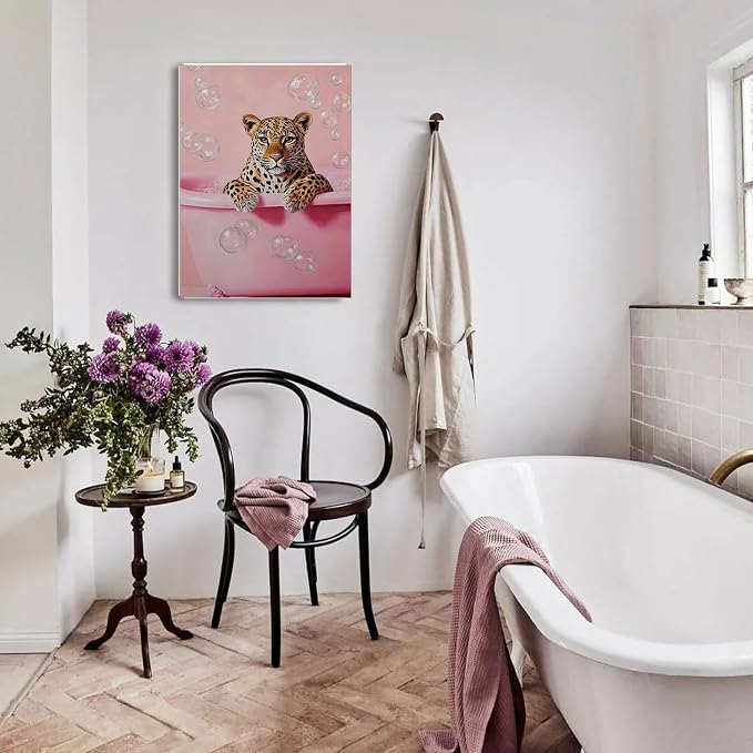 DAZZLEDOTS Pink Diamond Art Kit, Cheetah Bathroom Round Diamond Painting
