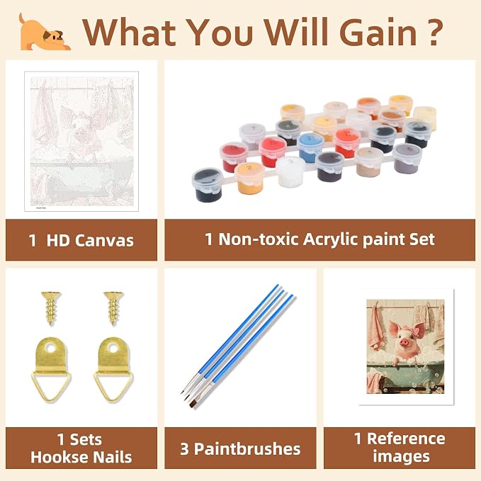 Reivworl Pig Paint by Numbers Kit for Adults Beginner 16×20 inch