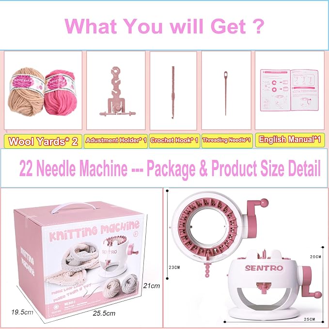 PKHOUHYI Sentro 22 Knitting Machine, Sentro 22 Needles Knitting Machine Automatic Circular Weaving Spinning Knitting Loom Machine Kit for Adults and Beginners for Kintting Toys/Scarf/Hats/Sweater