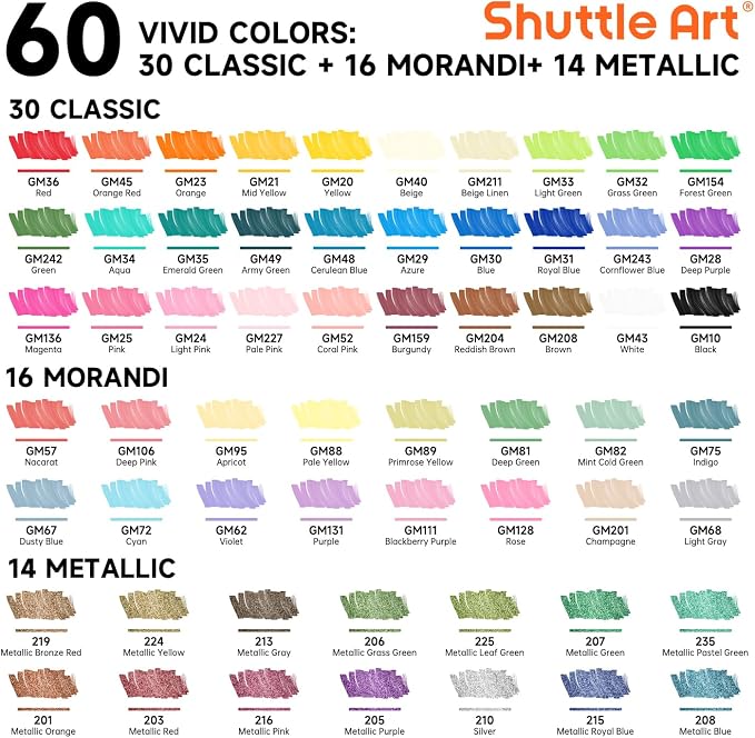 Shuttle Art 60 Colors Brush & Fine Tip Acrylic Paint Markers