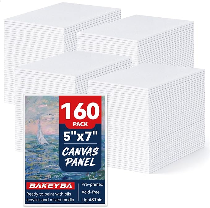 160 Pack 5x7 Inch Small Painting Canvas Boards for Kids Blank Canvas Panels | White 100% Cotton for Acrylics Oil Watercolor Tempera Paints Art Class Supplies