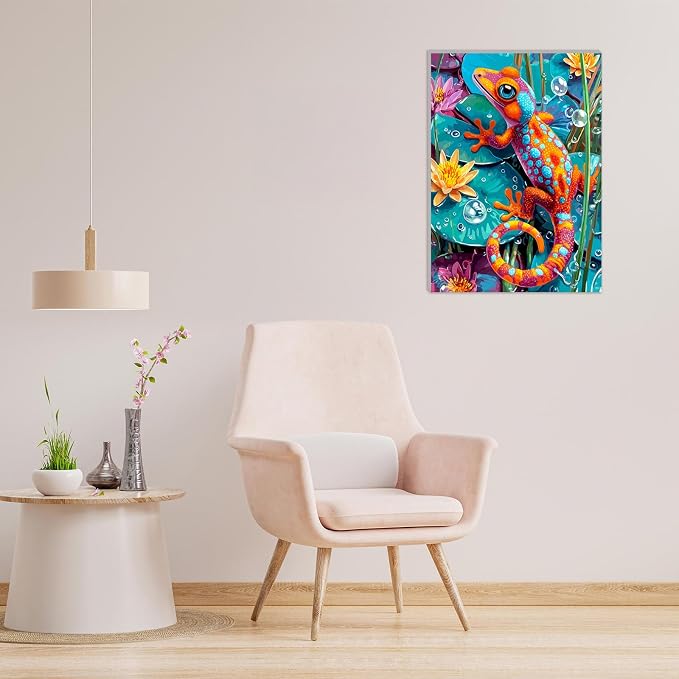 MAXBYE Chameleon Framed Paint by Numbers Kits for Adults with Wooden Easel, Easy DIY Adult Paint by Number Kits on Canvas, Paintings Kit for Beginners Gift Home Wall Garden Decor 10×14 Inch