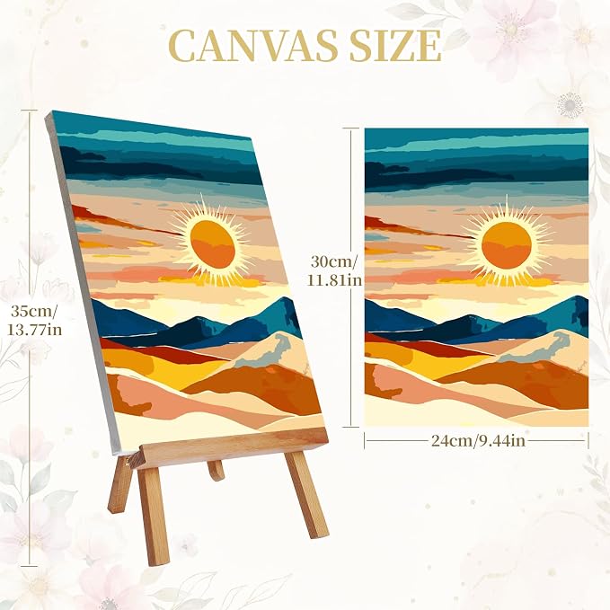 Qoosea Paint by Numbers Kit for Adults with Framed Canvas 4 Pack | Sunset and Sunrise Paint by Number Arts Kits for Beginner with Wooden Easel, Acrylic Set, Brushes for Home Decor, 9*12 Inch