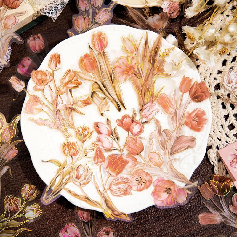 80Pcs Natural Flower Stickers for Scrapbooking,Self-Adhesive Transparent Flower Stickers Scrapbook Supplies Journaling Supplies for Adult Card Making Letters DIY Water Bottle Cards Decoration