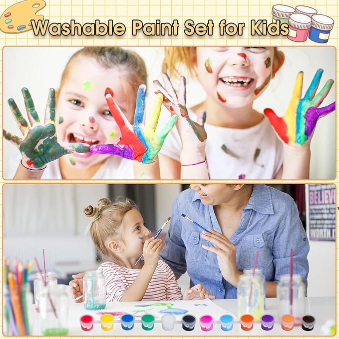 Mini Acrylic Paint Set,12 Color Acrylic Paint Strips with 60 Pcs Painting Brushes for Kids&Adults, 420 PCS Kids Paint Set Container Strips Storage for Home Classroom Party Favors