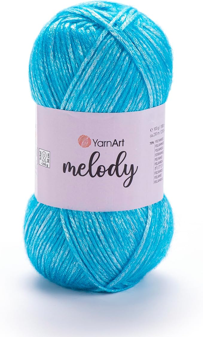 YarnArt Melody Variegated Chainette – Metallic Sheen Fiber for Knitting, Crochet & Embroidery, 100g (3.5 oz) Skein, 230m (251 yd), Premium Blend of 70% Polyamide 21% Acrylic 9% Wool (893)