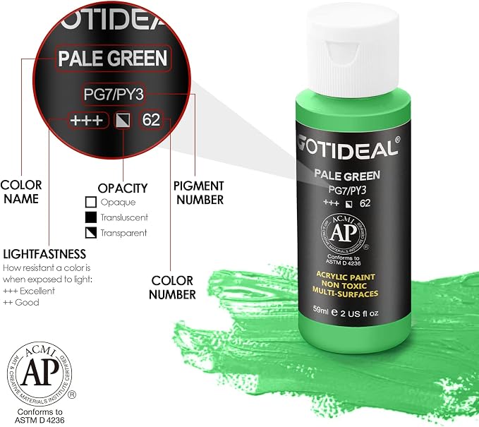 GOTIDEAL Acrylic Paint Set with 10 Brushes, 18 Colors (59ml, 2 oz) | Outdoor/Indoor Art Craft Paint, Non Toxic, for Hobby, Artist, Adults, for Canvas Wood Clay Ceramic Paint Supplies