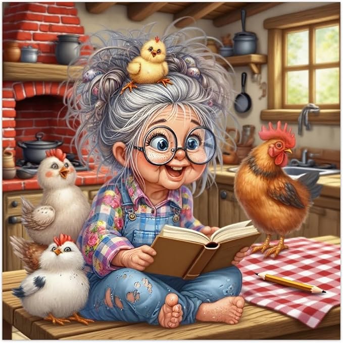 Grandma Diamond Art Kits for Adults,Chicken Diamond Painting Kits 14X14In