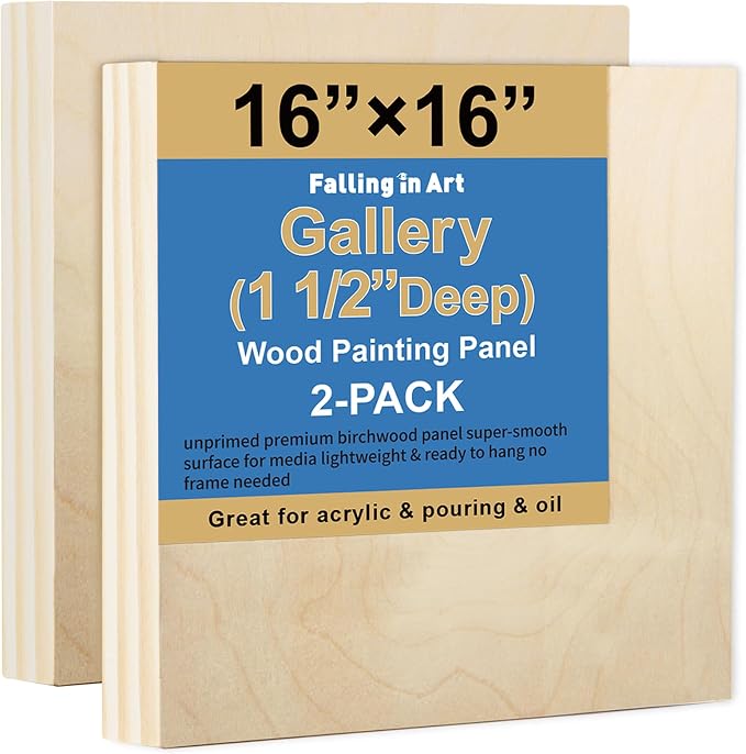 Falling in Art 2 Pack 16x16'' Unfinished Gallery Birch Wood Canvas Panels