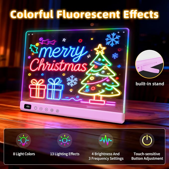 Led Drawing Board with 13 Light Effects, 16" Rechargeable Glow Doodle LED Note Board with Colors, Neon Light Up Drawing Tablet Gifts for Kids for Easter Birthday Christmas Gift Ideas-Purple