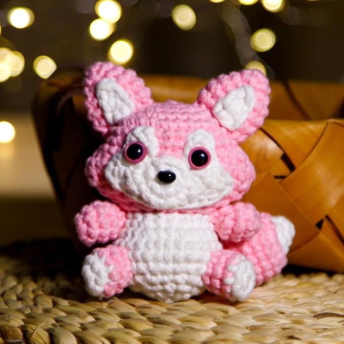 CrochetBox Crochet Kit for Beginner, Fox Easy Learn How to Crochet Stuffed Animals Gift for Adults and Teen(), Knitting Set with Yarn Hook Stitch-by-Stitch Video Tutorial(30%+ Yarn)