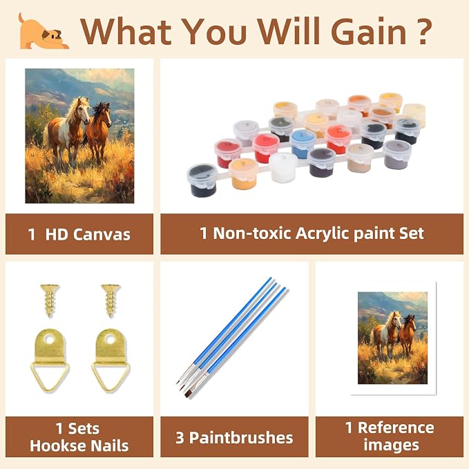 Reivworl Horse Paint by Numbers Kit for Adults Beginner 16×20 inch
