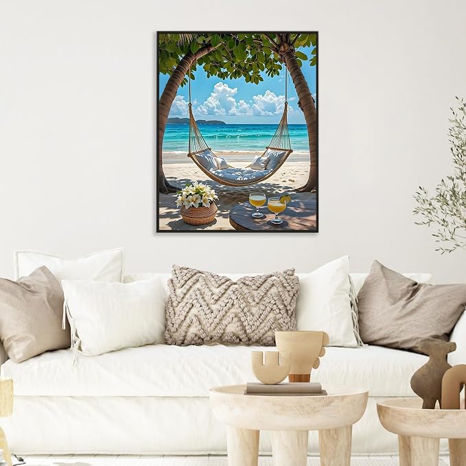 Paint by Numbers Kit for Adults, Hammock Beach Number Painting Canvas Kit | DIY Acrylic Painting Set for Beginners, Stress Relief Relaxing Craft, Home Wall Decor, Holiday Gift for Adults, 16x20 Inch