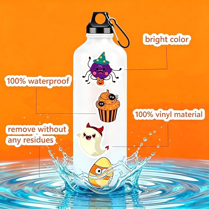 300PCS Halloween Stickers Bulk for Kids Teens Adults, Vinyl Waterproof Decorating Stickers for Halloween Water Bottle Games Treats Crafts Party Favors Supplies Gifts (No Duplicates)