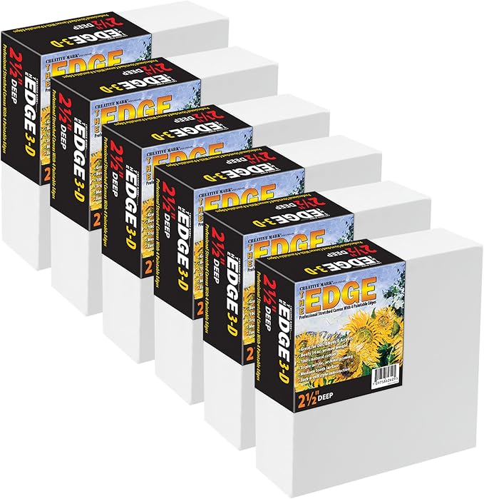 Creative Mark The Edge Deluxe Cotton 2-1/2 in. Deep Stretched Canvas for Painting, 11x14 6-Pack, 14oz. Primed Weight, Universal Archival Priming, Medium Tooth, Frameless Artwork Canvas for Painters