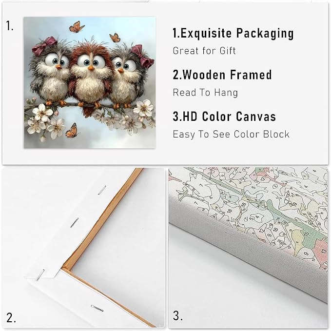 TCDZMYGS Paint by Numbers Kit for Adults,Owl DIY Paint by Number with Frame | Paint by Number for Beginner,Adult Paint by Number,HD Color Canvas,DIY Tool Kits,Stress Relief Craft,Great Gift,10X10 inch