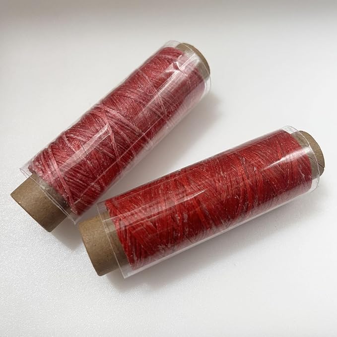 2 PCS Leather Sewing Waxed Thread, Each of 33 Yards 150D Sewing Thread Cord for Leather Craft DIY Supplies, Shoes Repairing, Deep Red and Red