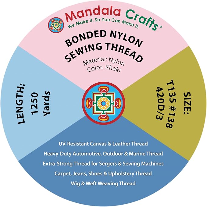 Mandala Crafts Size 138 420D T135 Khaki Combo Bonded Nylon Thread, 5000 YDs
