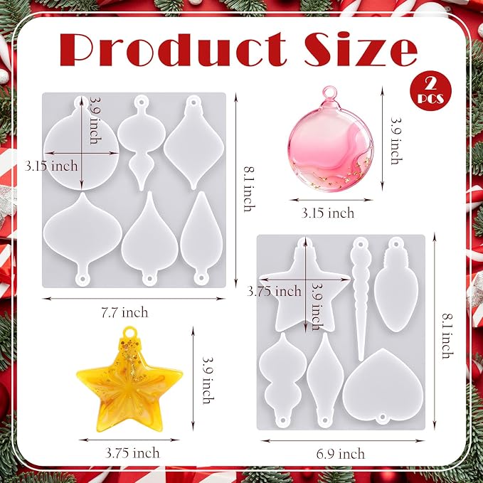 2 Pcs Christmas Pendant Silicone Molds, Christmas Epoxy Resin Molds, Xmas Ornament Resin Mold for DIY Art Craft, Jewelry Accessories, Xmas Pendant Decorations