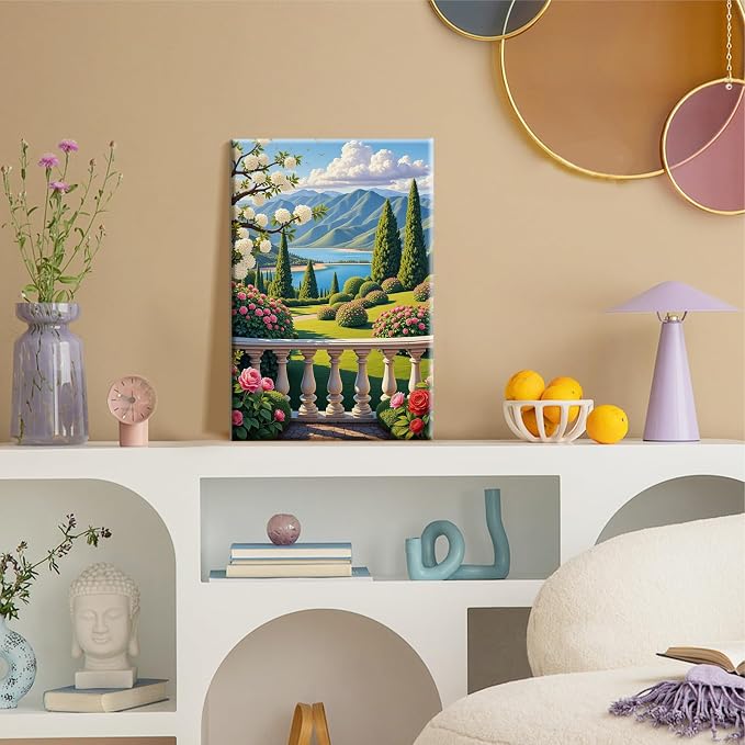 SparkGlow Landscape Paint by Number Kits for Adults with Frame, 8×12 Inch | Garden Painting by Number Kits, Include Easel, Premium Canvas, Number Painting for Gift, Home Decor, Relaxing and Fun