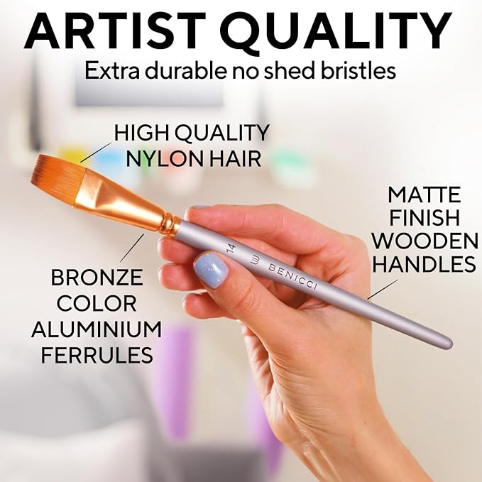 Acrylic Paint Brush Set of 16, Artist Paint Brushes for Acrylic Painting | Organizing Case, Spatula Palette Knife and Sponge Included, Ready for Watercolor and Oil, for Adults and for Beginners