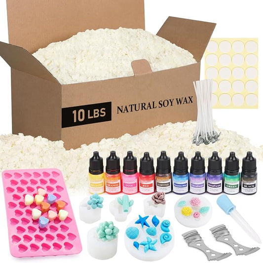 BISWYLBLJ 10 lbs Natural Soy Candle Wax for Candle Making | Soy Wax Flakes with Cotton Wick Dyes Molds,Complete Candle Making Kit Supplies for Adults,Perfect for Handmade DIY Gifts