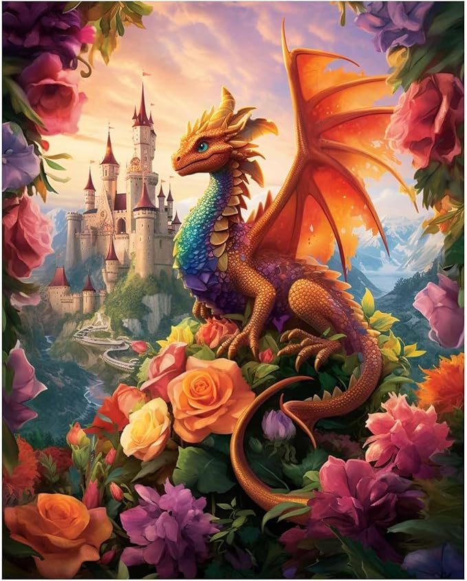 EIBEILI Dragon Diamond Art Kits for Adults,Magic Castle Diamond Painting Kits for Adults Beginner,5D DIY Full Round Drill Diamond Dots Paintings for Home Wall Decor Gift 12X16inch