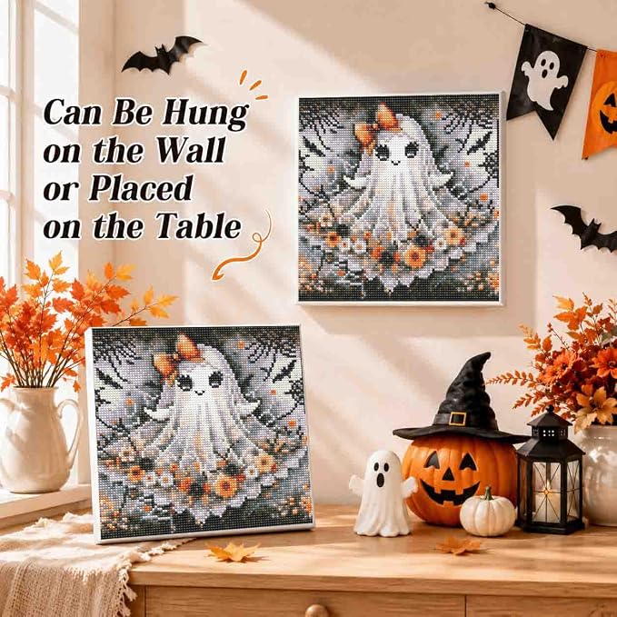 Ghost Diamond Art Kits for Adults with Frame,Halloween Diamond Painting Kit