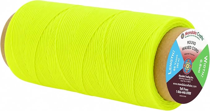 Mandala Crafts 80M 0.8mm Lime Green Round Waxed Thread for Leather Sewing