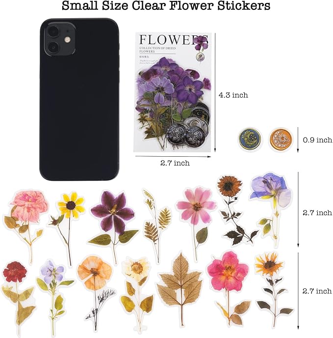 Knaid Pressed Flower Themed Stickers Set (320 Pieces) Dried Flowers Resin Stickers Decals Floral Botanical Journaling Stickers for Scrapbook Supplies Junk Journal Bullet Journal Planner Laptops