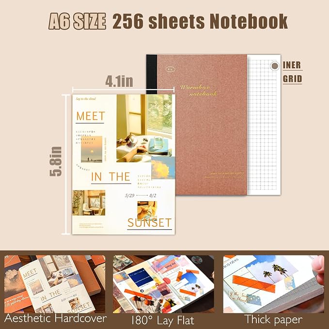 Scrapbooking Supplies Kit, A6 Grid Notebook, Aesthetics Junk Journal Kit